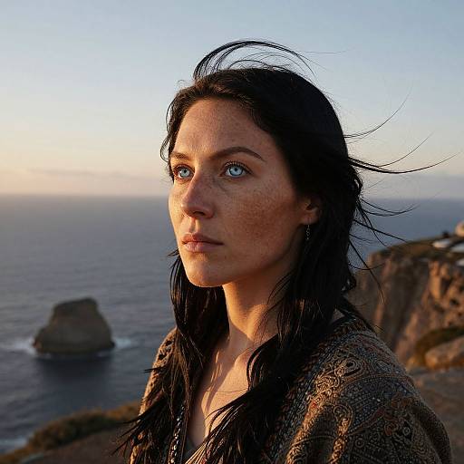 Photorealistic Native American Woman at Arctic Sunset