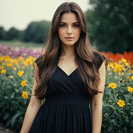 Woman in Black Maxi Dress in Flower Field