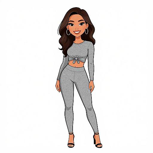 Smiling Woman in Stylish Grey Outfit