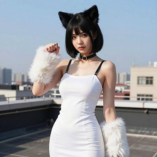 Confident Asian Woman on Rooftop