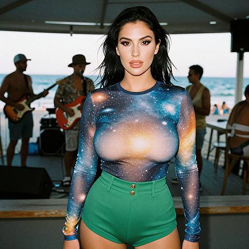 Woman at Beach Bar in Analog Style