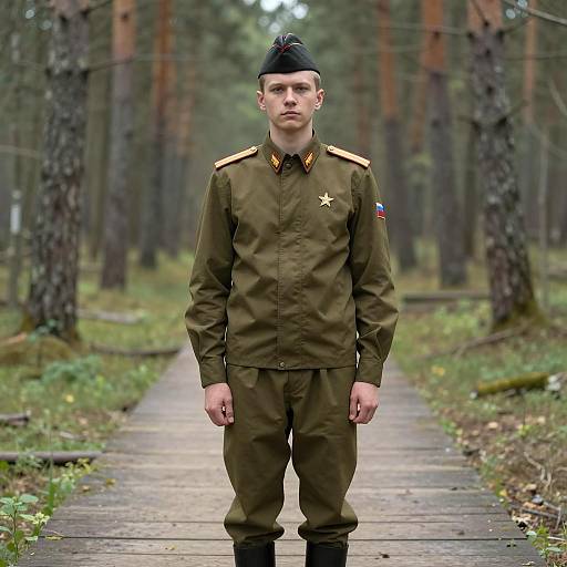 Young Male Soldier in Russian Military Uniform