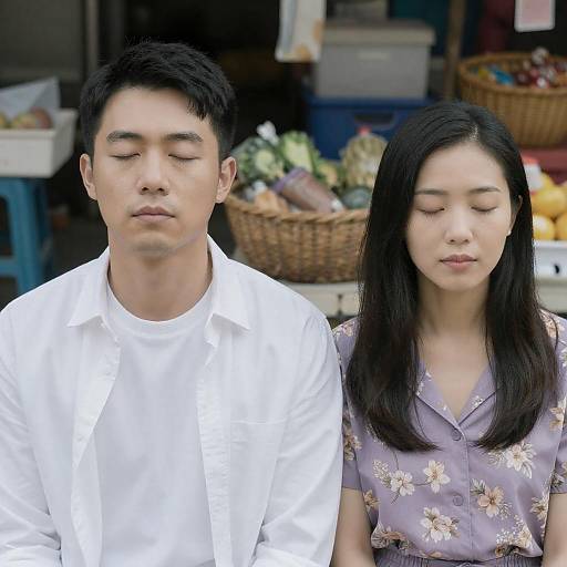 Intimate Market Moment of an Asian Couple