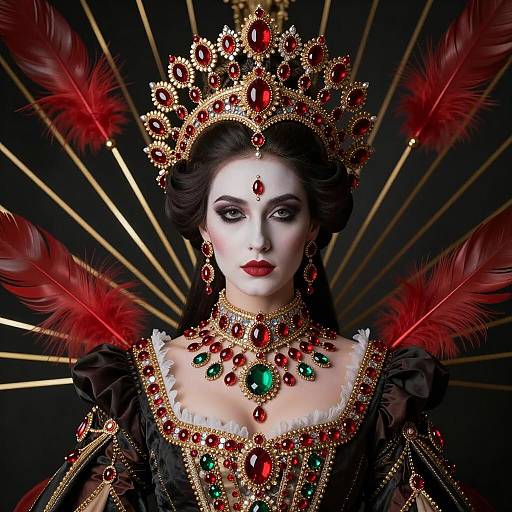 Baroque-inspired Queen in Ornate Jewel Encrusted Attire