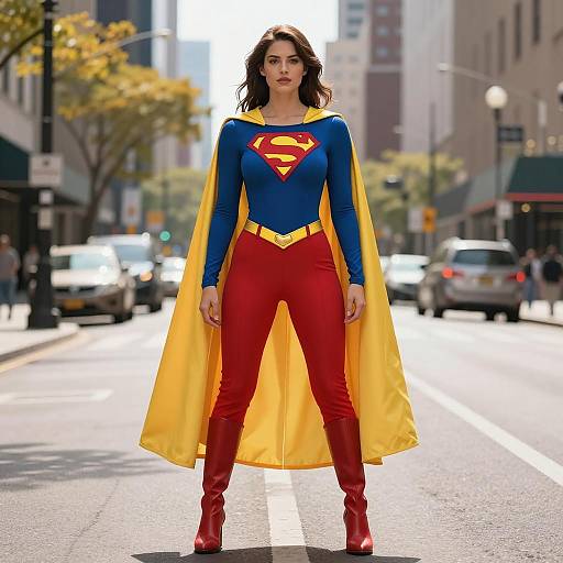 Woman in Supergirl Costume on City Street