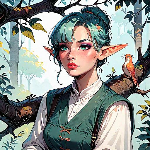 Elf Hunter in a Serene Fantasy Forest