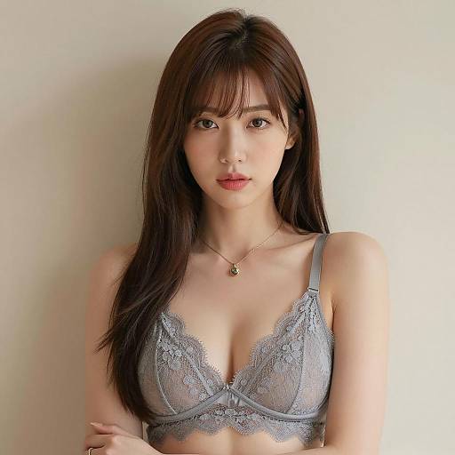 Asian Woman in Lace Gray Bra