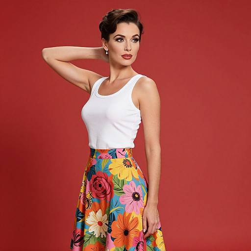 Mid-Century Elegance in Floral Skirt