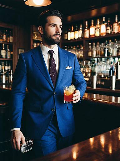 Man in Blue Suit with Cocktail
