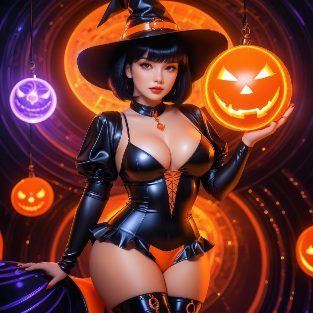 Vibrant Curvy Witch in Latex