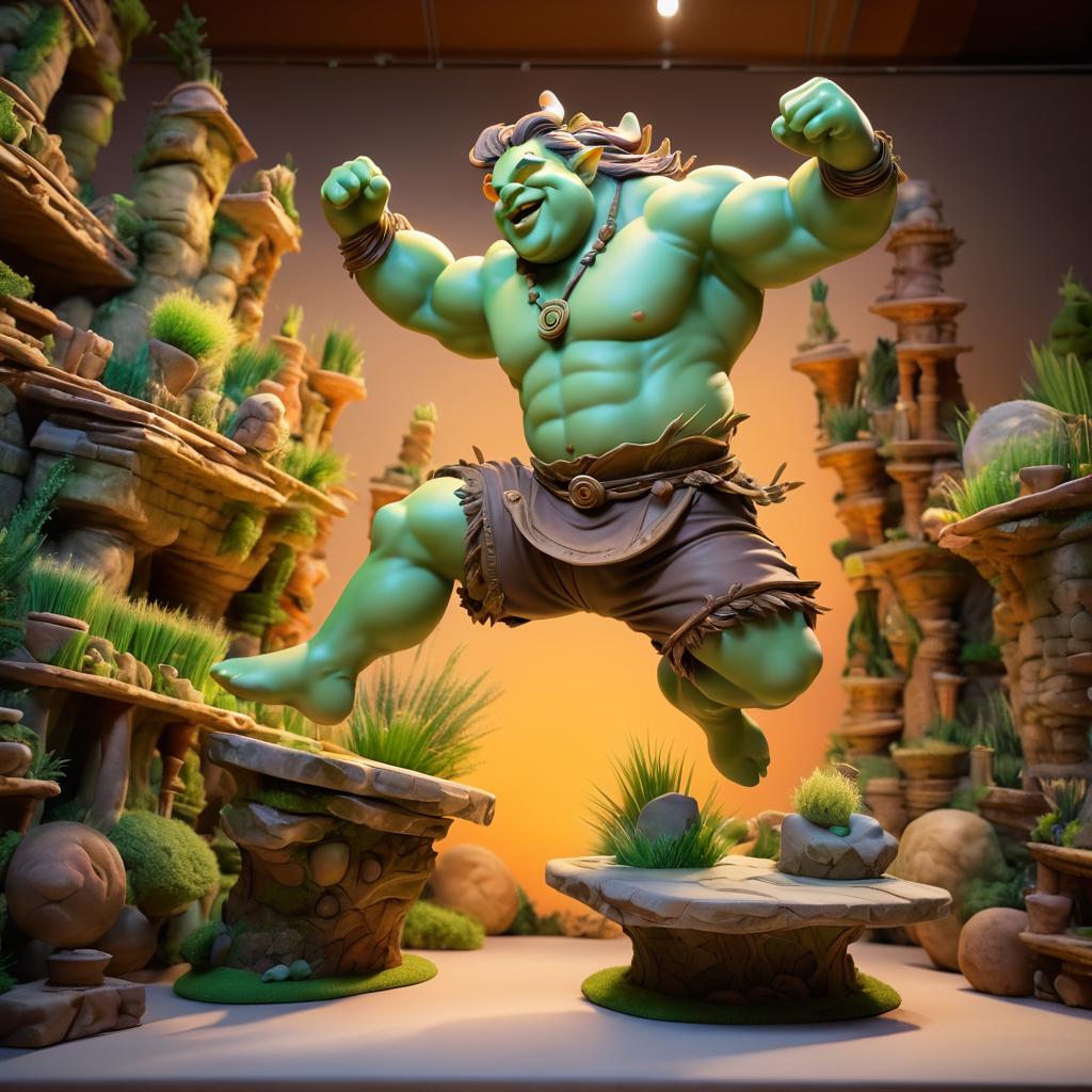 Whimsical Ogre Sculptor in Vibrant Studio