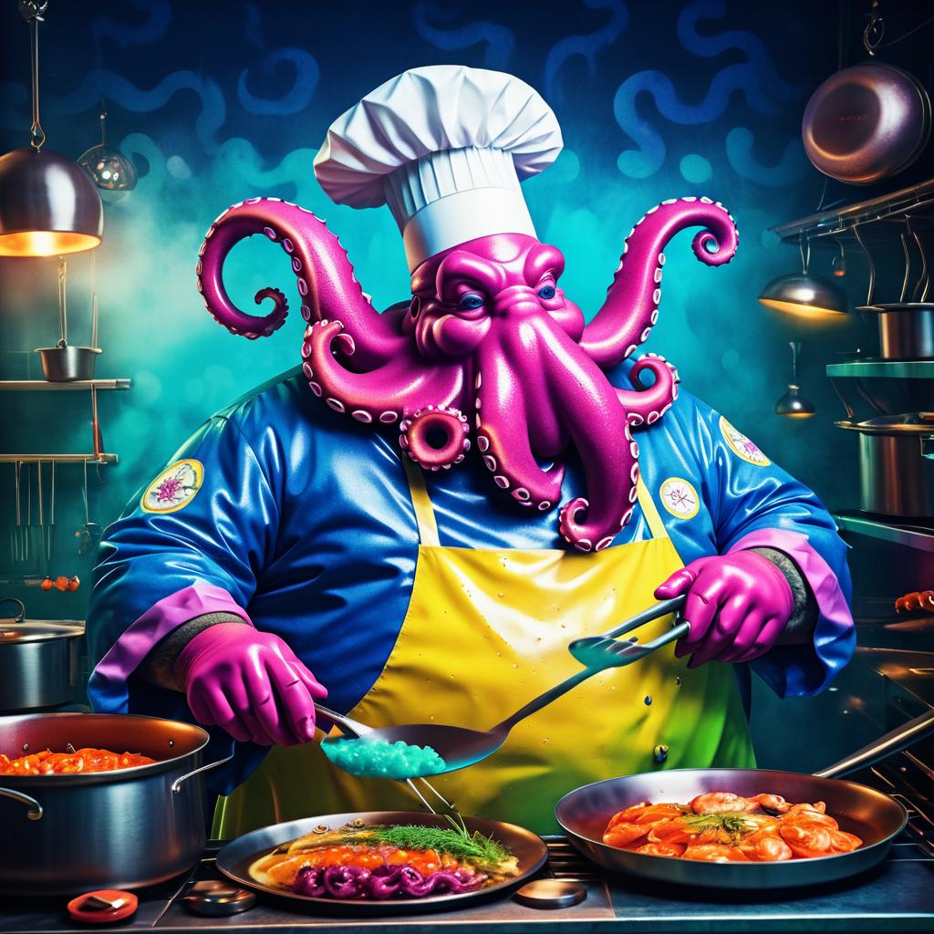 Nostalgic Octopus Chef in Vibrant Colors