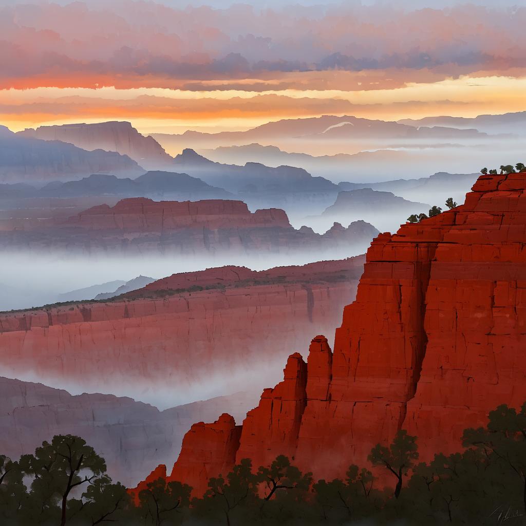 Misty Dawn Over Red Rock Canyon