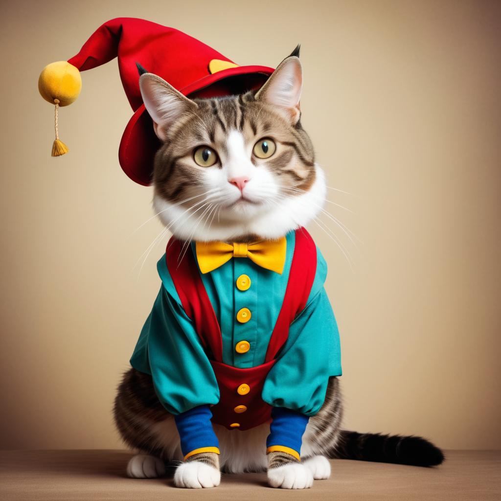 Whimsical Cat Dressed as Pinocchio