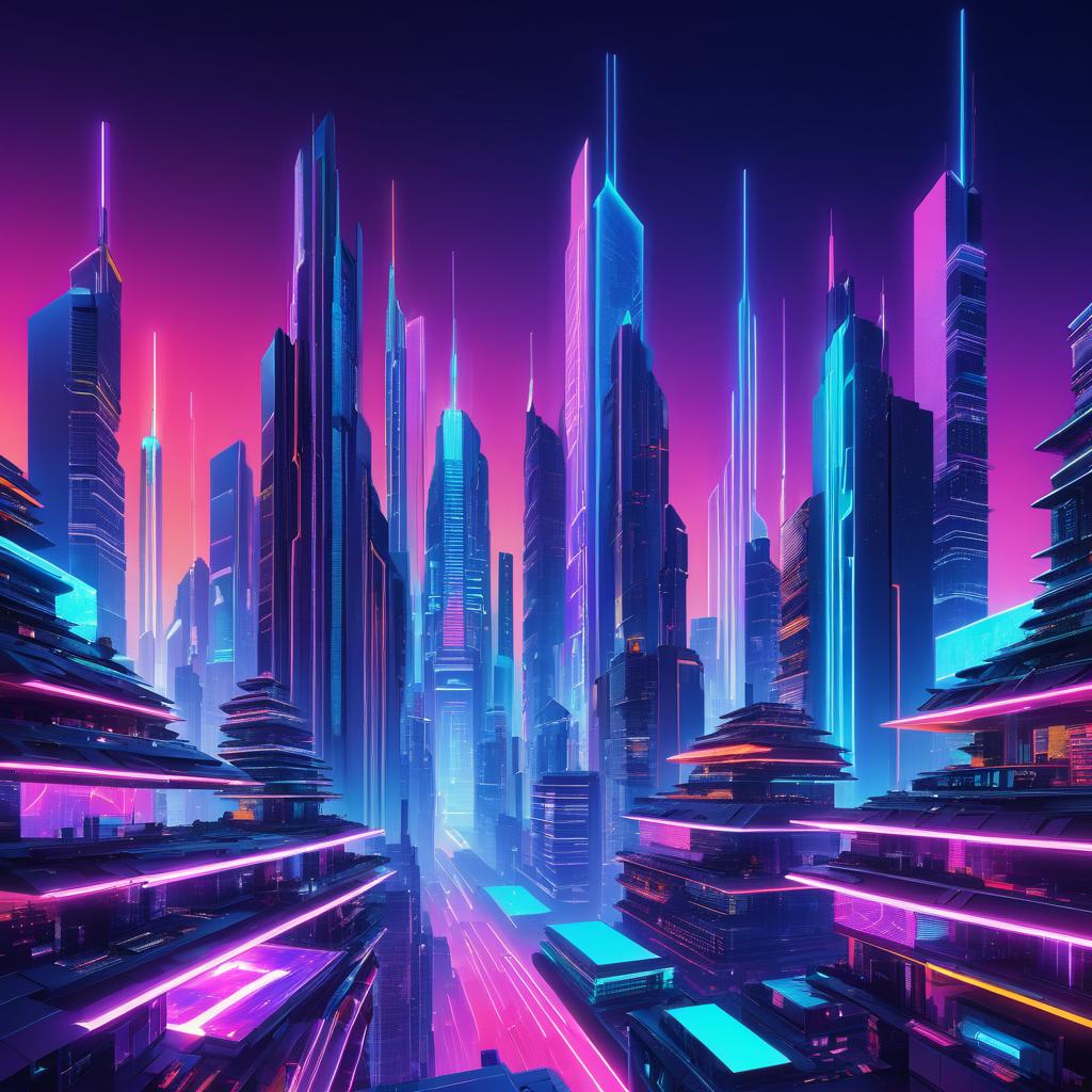 Futuristic Urban Skyline with Neon Lights