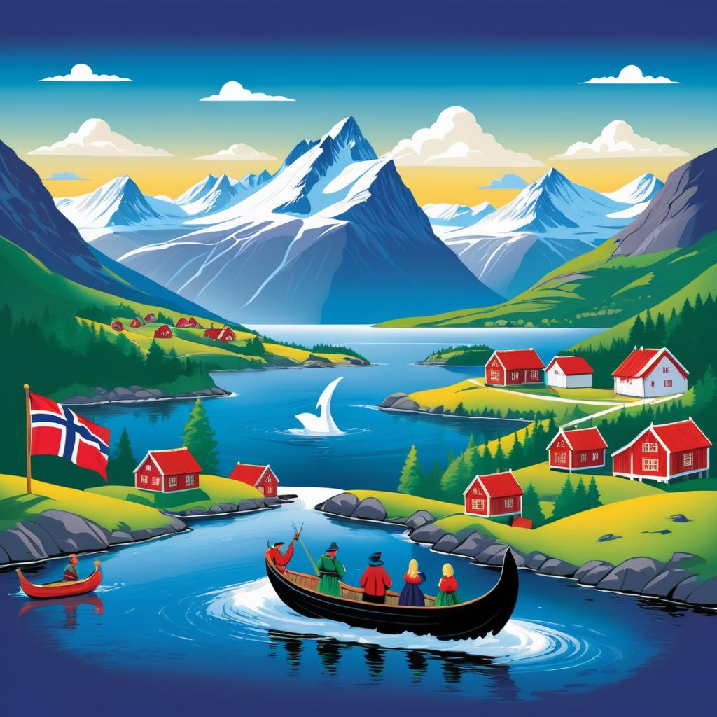 Festive Norwegian Landscape T-Shirt Design