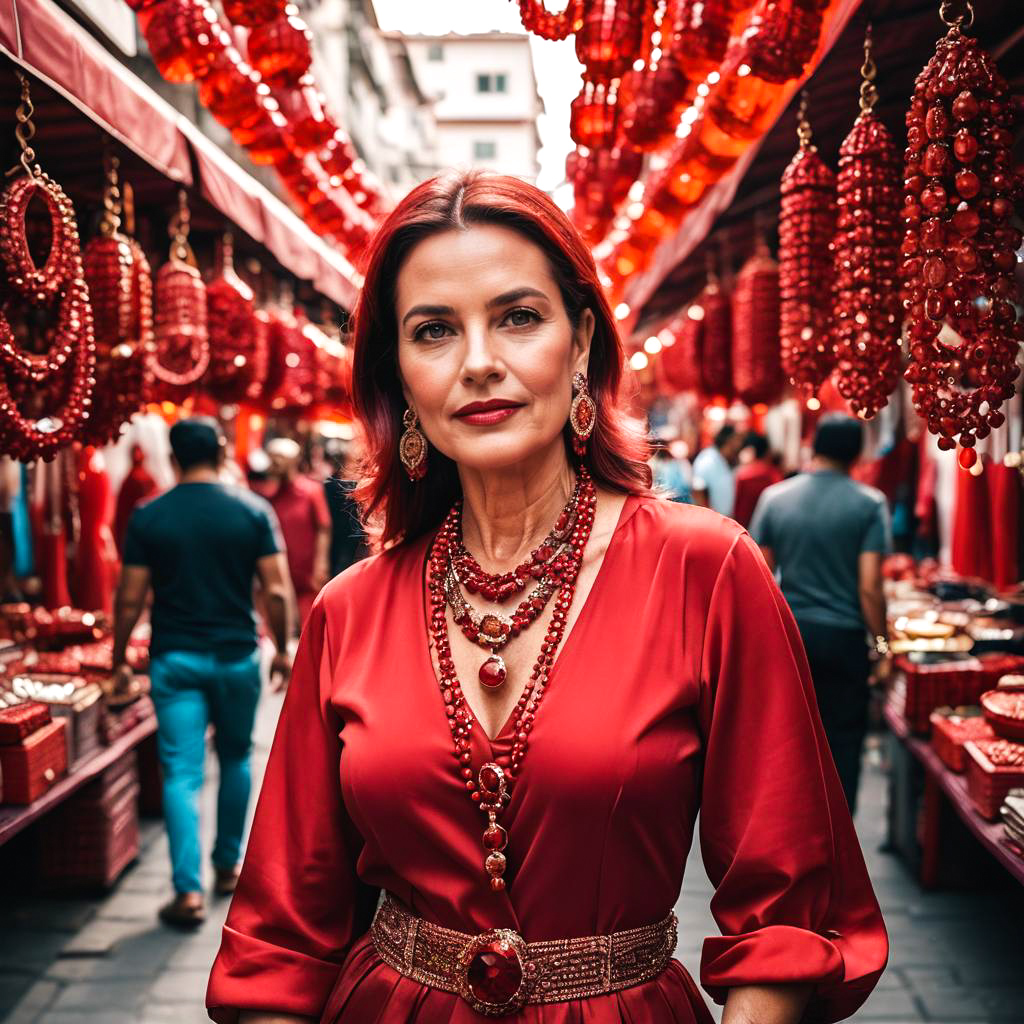 Glamorous Woman in Vibrant Market