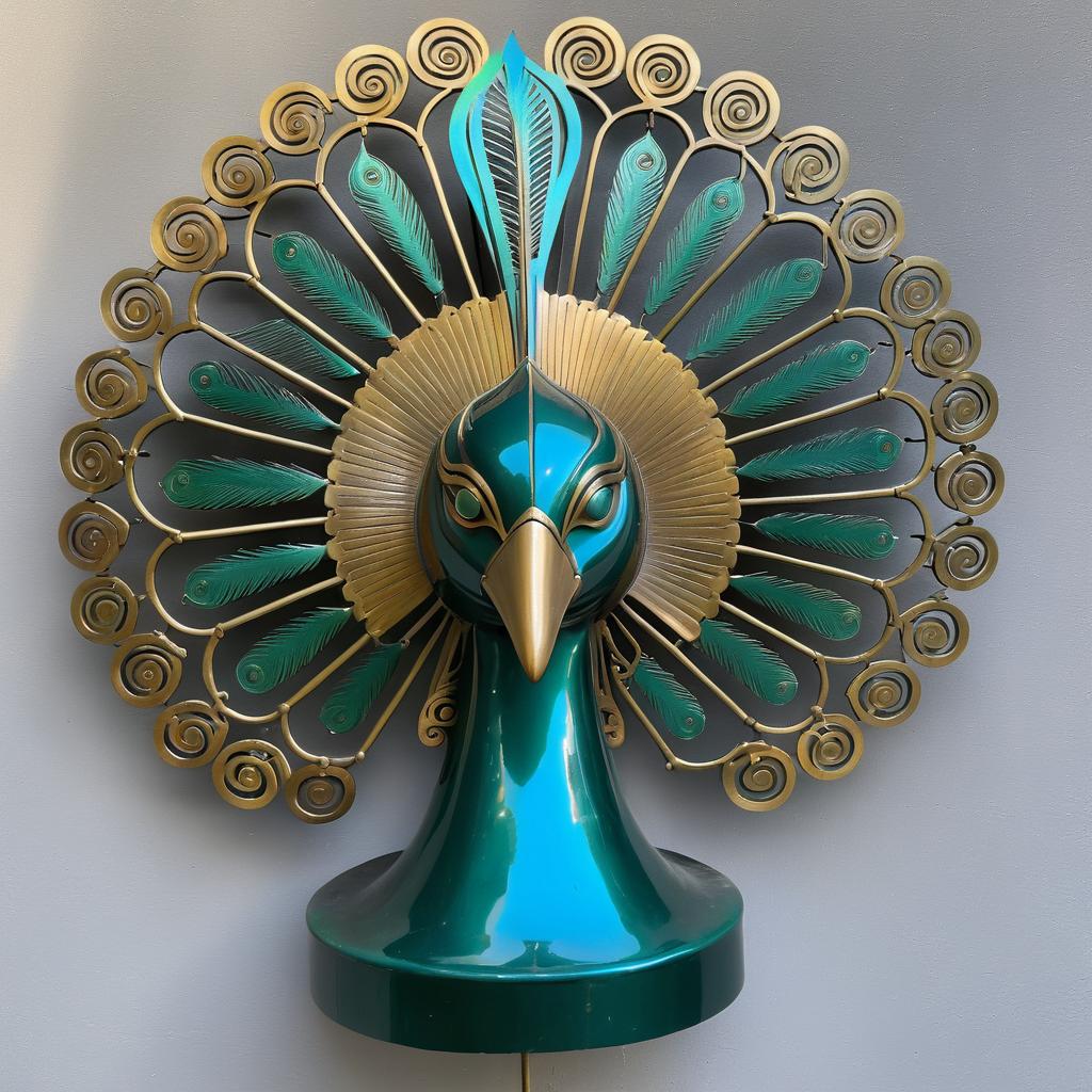 Stylized Art Deco Peacock Metal Sculpture