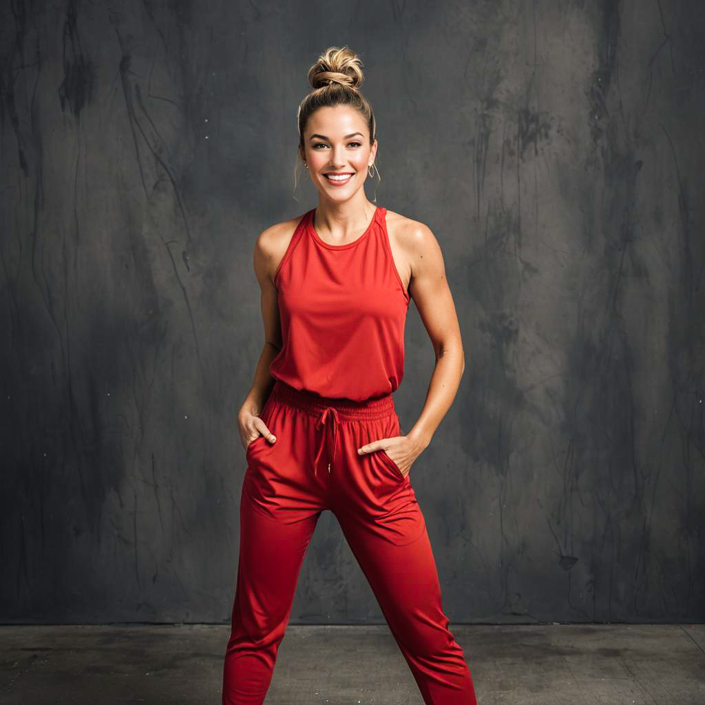 Excited Bachelorette in Stylish Red Jumpsuit