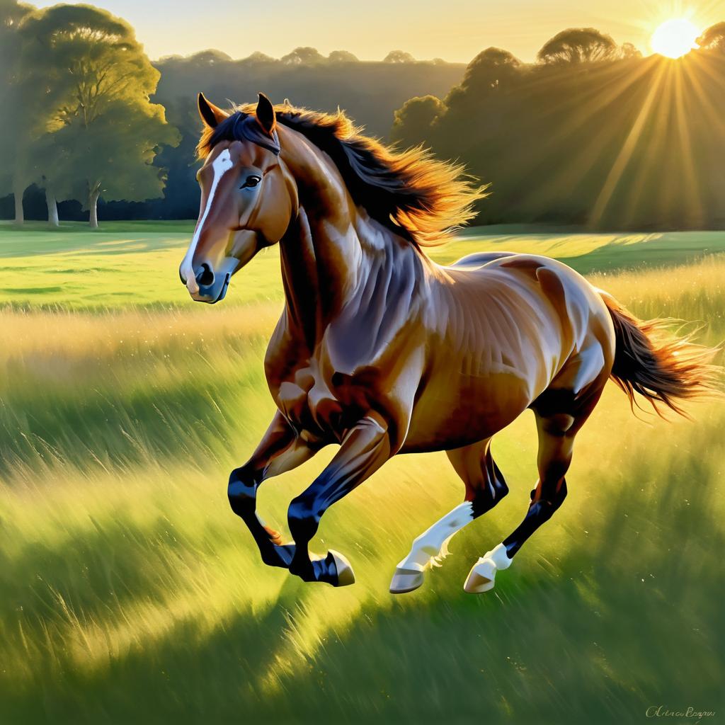 Majestic Horse Galloping in Golden Meadow