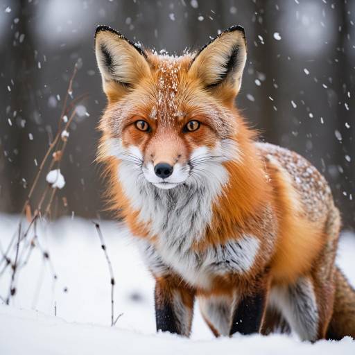 Closeup of Red Fox in Winter Snow