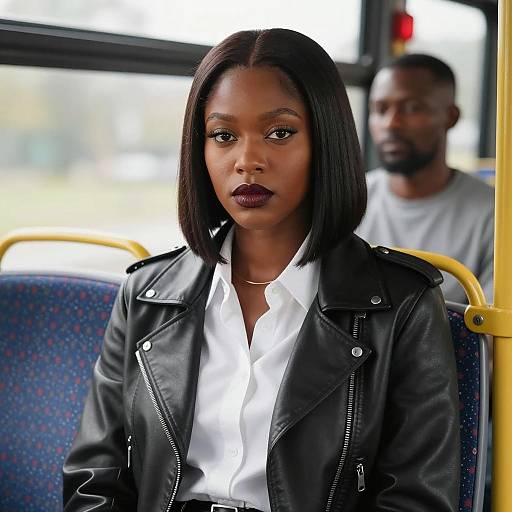 Stylish Black Woman on Bus Scene