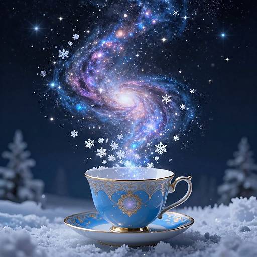 Galaxy Stardust Spiraling from Blue Teacup