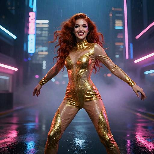 Overhead Neon Cyberpunk Red Haired Dancer