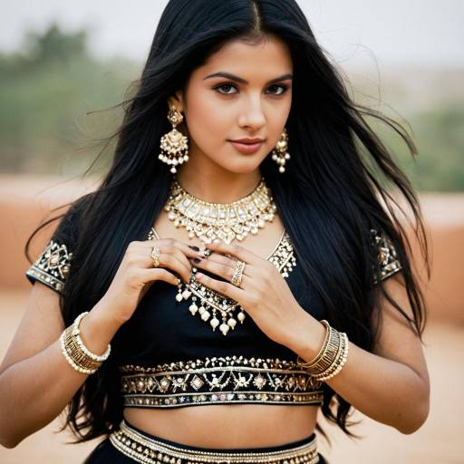Elegant Woman in Traditional Black Lehenga with Jewelry