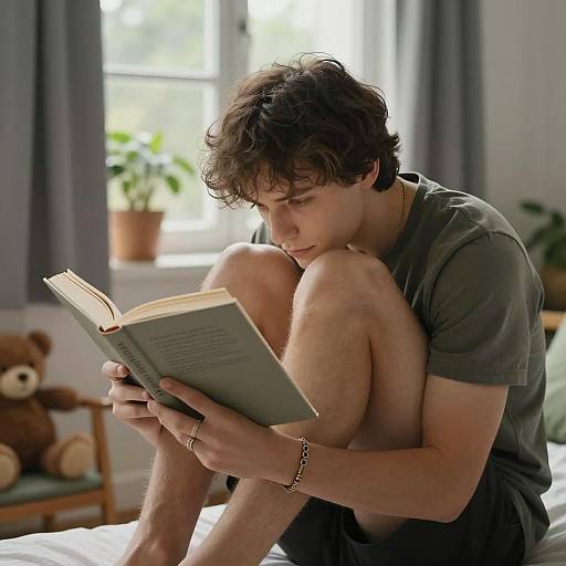 Cozy Reading Scene with a Man