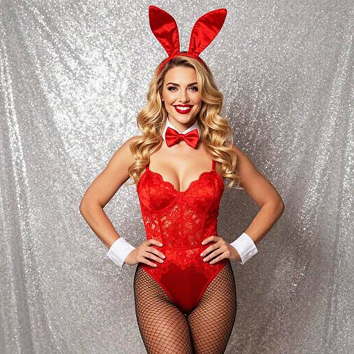 Confident Woman in Red Bunny Outfit