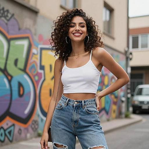 Confident Woman in Colorful Urban Alley