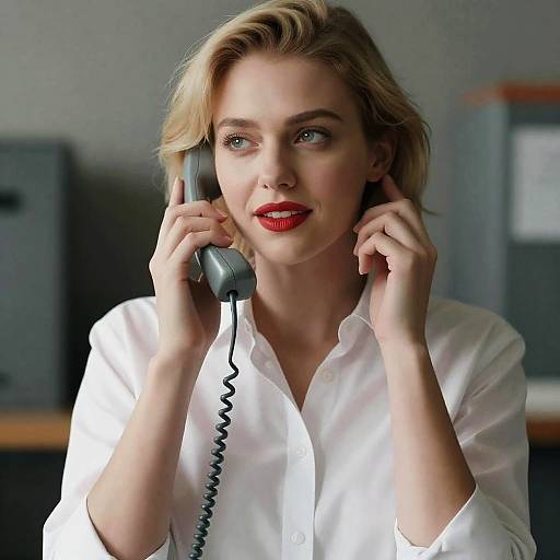 Blonde Woman with Telephone in Industrial Setting