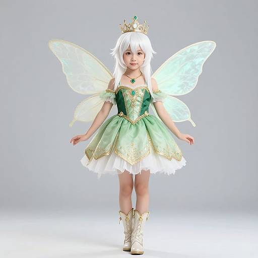 White-Haired Fairy Girl with Crown