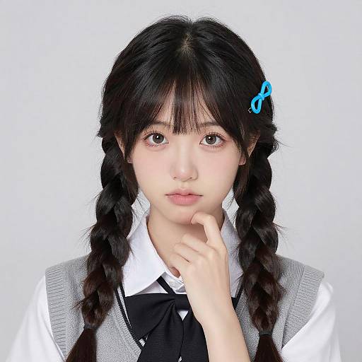 Anime Girl with Twin Braids and Bow