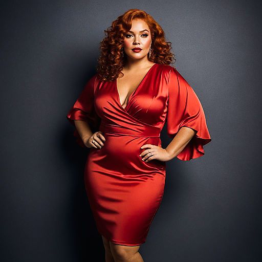 Confident Plus-Size Fashionista in Satin Dress Confident Plus-Size Fashionista in Satin Dress