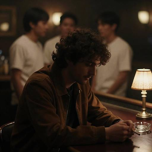 Contemplative Man in Dimly Lit Bar