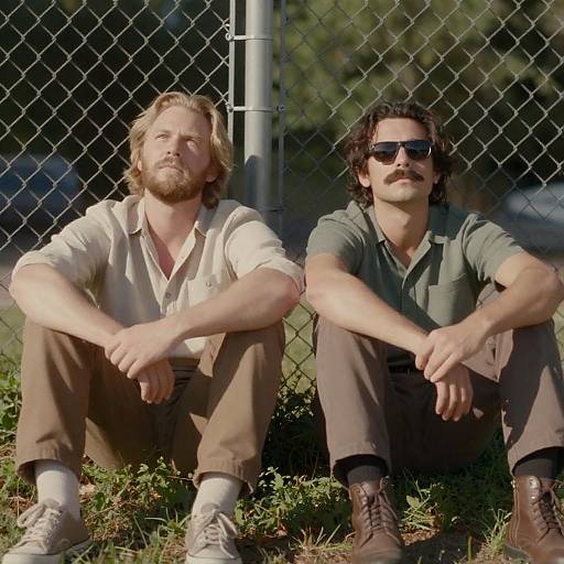 Sunlit Men Behind Chain-Link Fence