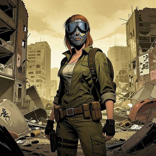 Post-Apocalyptic Woman in Ruined City