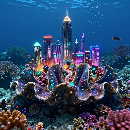 Underwater Bioluminescent Cityscape