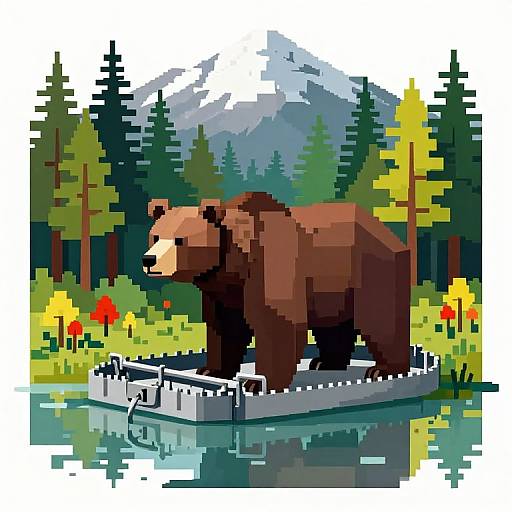 Pixelated Bear Trap in Autumn Woods