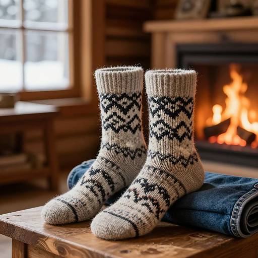 Cozy Woolen Winter Socks by Fireplace