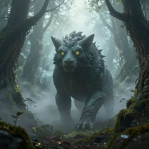 Mythical Creature in Misty Enchanted Forest