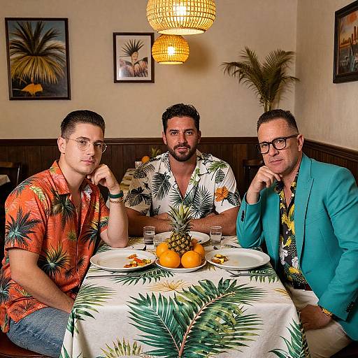 Vintage Tropical Dinner Group Portrait