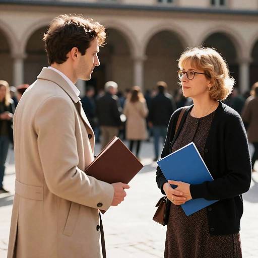 Couple in Courtyard Under Sunlight