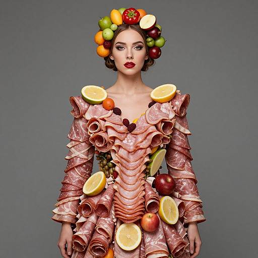 Artistic Fashion with Deli Meats and Fruits