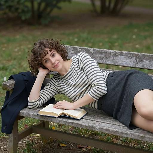 Relaxed Woman Reading on a Bench