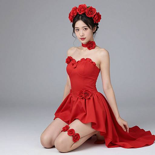Woman in Rose Flower Costume