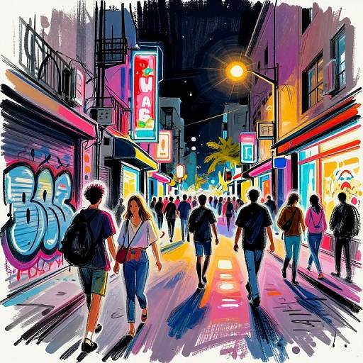 Vibrant Urban Nightlife Art