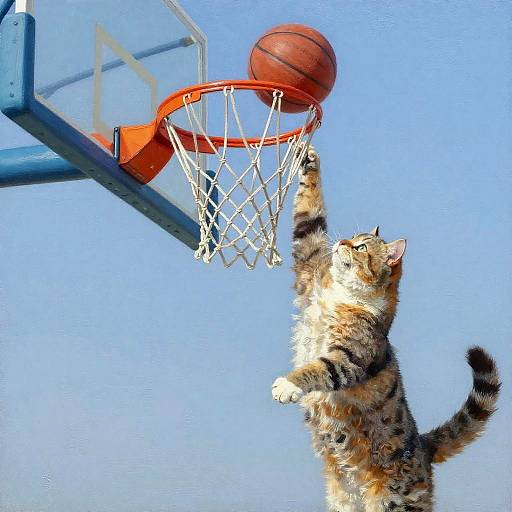 Monet-style Cat Dunking a Basketball